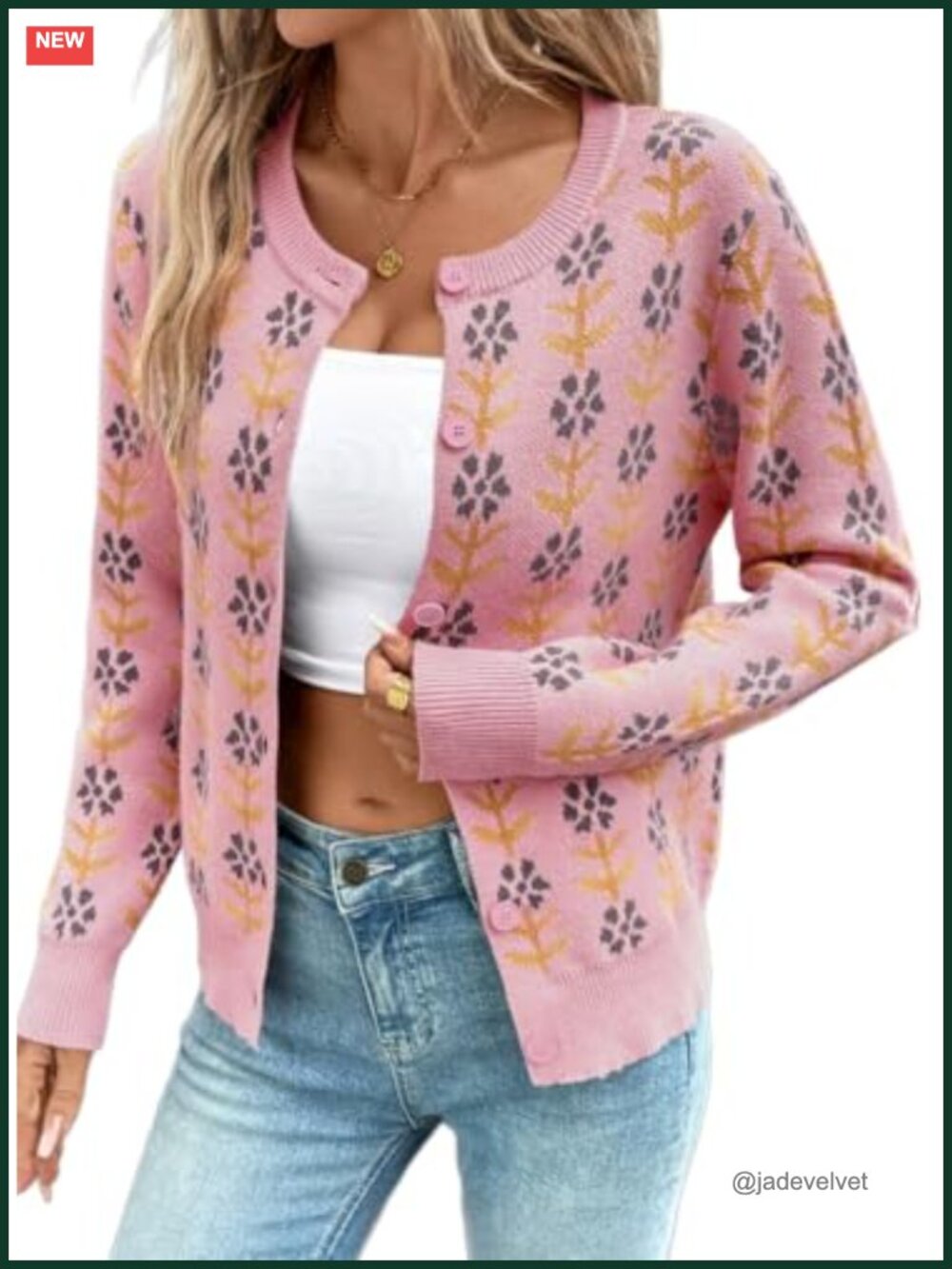 Sidefeel Women's Knit Floral Print Button Down Cropped Cardigan